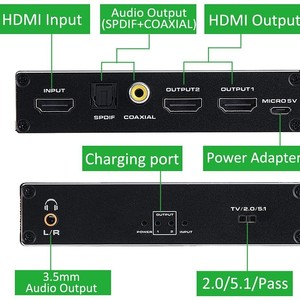 Conmutador Divisor con Audio, 1 Entrada a 2 Salidas, Compatible con 20 <span class=keywords><strong>4K</strong></span> 60Hz 1080P 3D <span class=keywords><strong>HDR</strong></span>, Incluye Fuente de Alimentación - Product Image 4