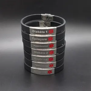 Hot Selling Diabetes Armband Silicone Rvs Decoratieve Polsband Verstelbare Siliconen Armbanden