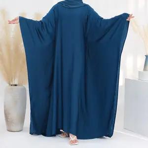 少数民族宽松穆斯林斋月开斋节妇女Kebaya派对蝙蝠袖束带连衣裙Jalabiya摩洛哥迪拜阿巴亚2024