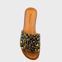 Sandales plates à enfiler pour femmes en tissu imprimé léopard rétro, mules d'été à bout ouvert pour intérieur/extérieur, pantoufles tendance pour femmes