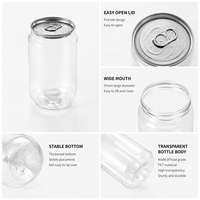 Boîtes de conserve en plastique PET transparentes de 330 ml, 500 ml et 650 ml, gobelets à café transparents avec couvercles en aluminium pour l'emballage de jus et de boissons