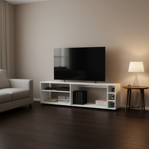 FM FURNITURE <b>Open</b> <b>Storage</b> TV Stand 70 In White Melamine Modern Minimalist Living Room Furniture - Product Image 2