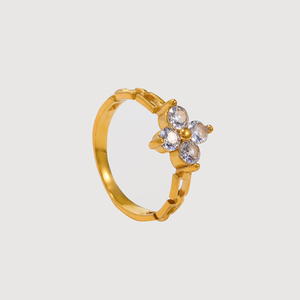 Joyería de moda Anillo de sello de flor de circón colorido Anillos de acero inoxidable chapados en oro de 18K Joyas De Acero Inoxidable Al Por Mayor - Product Image 6