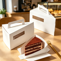 Boîte à gâteau triangulaire portable avec poignée et fenêtre transparente, boîte à gâteau jetable pour emporter, boîte à gâteau en tranches pour l'emballage de desserts