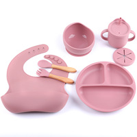 Ensemble complet d'ustensiles de table en silicone ODM/OEM pour bébés et tout-petits, fournitures transfrontalières pour nourrissons, assiette souple, cuillère complémentaire et cuillère à dents.