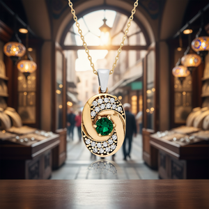 Ottoman Authentic Design Oval Shape <b>Emerald</b> CZ Stone Silver <b>Pendant</b> Wholesale Turkish Handmade Grandbazaar Jewellery - Product Image 3