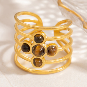 Fashion <b>Rings</b> Women's Geometric Natural Stone Stainless Steel 18k Gold Plated Party Jewelry Bezel Setting <b>Titanium</b> Steel - Product Image 4