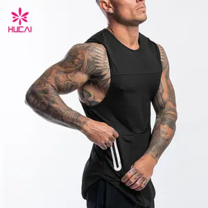 En gros Haute Qualité Personnalisé Hommes Gym Vêtements de Sport de Sport De Remise En Forme Ronde Ourlet Muscle sec fit Débardeur D'entraînement Avec Fermeture À Glissière poche