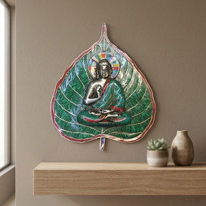 Décoration murale en métal représentant un Bouddha et des divinités bouddhistes, avec support en bois, 6x12 pouces, forme irrégulière, thème religieux, Nouvel An - Product Image 3
