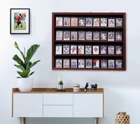 Vitrine murale noire verrouillable pour cartes de sport, 35 emplacements, en bois massif, avec porte en acrylique