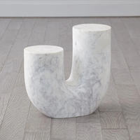 Table d'appoint en marbre vert forêt Dream Home, sculpture en forme de U, plateau cylindrique à double hauteur, meuble d'appoint en pierre naturelle pour salon