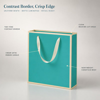 Sac cadeau bicolore avec impression personnalisée pour bijoux, cosmétiques, bougies, avec poignée en ruban, en carton turquoise, logo personnalisé, vente en gros en vrac, direct usine