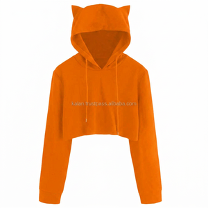 Wholesale Custom Women's 100% Cotton Hooded Pullover Sweatshirt KFHW05 Crop Top Girls Hoodie for Winter - Product Image 3