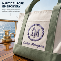 Sac fourre-tout en toile personnalisé brodé, style club de bord, nautique, avec poche avant, idéal pour les vacances à la plage et le shopping