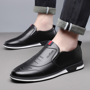 Men's Leather Loafers Black Soft Sole Business Casual Shoes Office Wear Flat <b>Heel</b> British Style Dress Shoes - Product Image 4