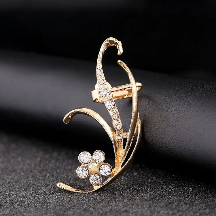 Creative flower shape clip exggerated spiral ear clip fashion rose gold earrings crystal earrings