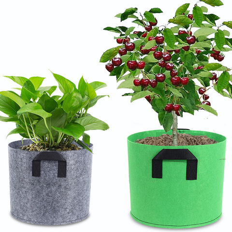 Extra Large Hsfelt QK-U004 Eco-friendly Pastoral Style Tree Planting Bags Non-Woven Thickened Plant Fiber Green Gray Balcony