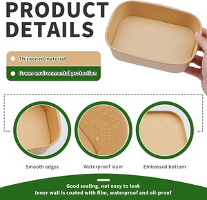 Bols à salade rectangulaires jetables en papier kraft biodégradable et compostable avec revêtement intérieur en polyéthylène, conteneur alimentaire - Product Image 2