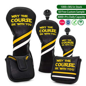 Ensemble de housses de club de golf 5 pièces avec slogan amusant pour Driver, Fairway, Hybride, Putter, en cuir PU noir, Nouveauté - Product Image 1