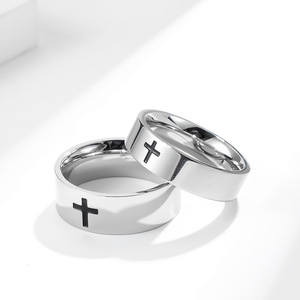 <b>Titanium</b> Steel Cross <b>Ring</b> 6mm 8mm Unisex Couple Wedding <b>Ring</b> - Product Image 3