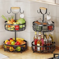 Panier de rangement pour fruits et légumes à 2 niveaux pour comptoir de cuisine, avec support pour bananes