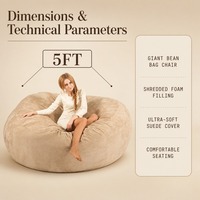 Fauteuil pouf géant en mousse déchiquetée couleur beige avec housse en peluche douce pour salon – Vente en gros directe usine