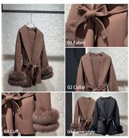 Manteau en laine double face marron avec manchette en fourrure de renard amovible, ceinture, manteau en laine chaud pour l'hiver, veste personnalisée pour femme