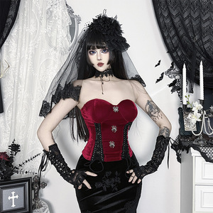 Gothic Punk Clothing Volume Palace-Style Chaleco de terciopelo rojo Otoño Nuevo estilo <span class=keywords><strong>Street</strong></span> Sexy Tops para mujeres - Product Image 1