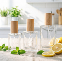 Flacon compte-gouttes carré en verre écologique avec couvercle en bambou – Flacon de parfum vide pour parfums DIY et voyages