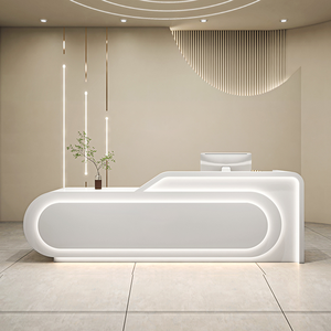 <span class=keywords><strong>2025</strong></span> nóng màu be nhỏ Thẩm mỹ viện đồ nội thất spa LED ánh sáng cong văn phòng phía trước bàn tiếp tân màu trắng - Product Image 2