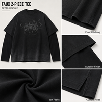 T-shirt unisexe 240G Sorona Cool Touch, effet faux deux pièces, manches longues, streetwear, avec logo effet délavé, OEM ODM Marque Privée