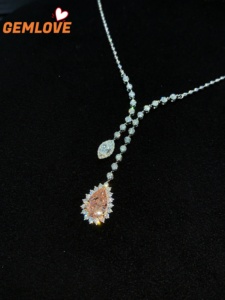 GEMLOVE Women's White Gold Diamond <b>Necklace</b> Pear Cut 2CT Fancy Pink GIA Certified Wedding Jewelry - Product Image 3