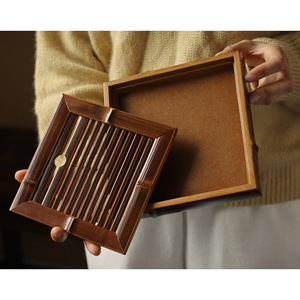 Lacquered bamboo teapot stand, water-storage dry brewing stand, simple square <b>tea</b> <b>tray</b>, bamboo Kung Fu <b>tea</b> set accessories. - Product Image 3