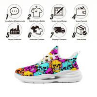 Chaussures de course personnalisées avec logo imprimé par sublimation, motif crâne, confort amortissant, maille respirante, OEM/ODM pour hommes et femmes