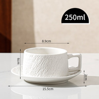 Ensemble tasse et soucoupe en céramique à texture rocheuse, noir mat, pour latte, cappuccino, expresso, style vintage, pour café et maison