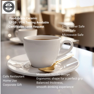 Biểu Tượng Tùy Chỉnh Trắng Gốm Sứ Cappuccino Espresso Tea Cup Và Chiếc Đĩa Phong Cách Châu Âu Thiết Kế Cho Khách Sạn & Nhà Hàng Sử Dụng - Product Image 2