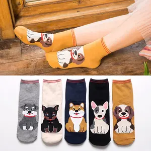 Новый дизайн, низкий минимальный заказ, смешные цветные носки с мультяшными собаками и животными, Хлопковые женские носки