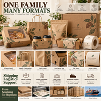 Kit d'emballage personnalisé pour boulangerie avec logo, comprenant boîte à pâtisserie, sac en papier, pochette verticale, porte-gobelet, plateau alimentaire, rouleau d'étiquettes – Fournisseur OEM