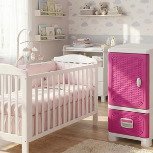 Versatile Foldable Plastic <b>Storage</b> Container Stackable with Rattan Pattern Drawer and Hanging <b>Clothes</b> Pole for Home Use - Product Image 5