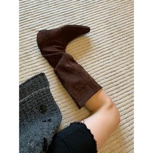 Nouvelle Collection 2026 – Bottes Western Rétro Polyvalentes pour Femme, Modèle Large à la Cheville, Amincissantes, Froncées, Souples, Montantes en Daim, Automne-Hiver - Product Image 5