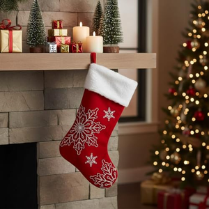 Wholesale Classical Candy Bag Embroidery Design Fashionable Snowflakes Velvet Soft Polyester 18inch <b>Christmas</b> <b>Stocking</b> - Product Image 3