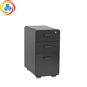 Black Modern Round Fixed Base Edge Metal Handle 3-<b>drawer</b> <b>Lockable</b> File Storage Office Steel Filing Cabinet for Home Office - Product Image 1