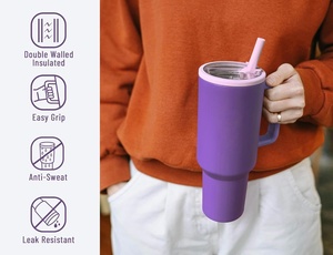 Vaso <span class=keywords><strong>de</strong></span> Acero Inoxidable <span class=keywords><strong>de</strong></span> 40 oz, Doble Pared, Aislado al Vacío, con Asa, Tapa Abatible, Pajita, Antiderrames, <span class=keywords><strong>Botella</strong></span> <span class=keywords><strong>de</strong></span> Agua para Viajes, Regalos Empresariales - Product Image 4