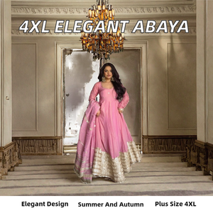 Jalabiya Kaftan Musulmane Élégante du Moyen-Orient, Salwar Kameez en Polyester Diamanté Tendance pour Femme, Taille 4XL, Mariage Été/Automne - Product Image 2