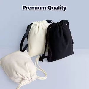Premium Quality Thick Cotton Fabric <b>Drawstring</b> Bag Durable Mini Closure Dust Pouch for Gift Packaging - Product Image 3
