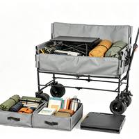 Chariot de camping pliable robuste avec plateau, chariot d'extérieur pliable à 4 roues pour pique-nique, camping en bord de mer, courses