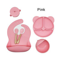 Ensemble d'alimentation pour bébé et tout-petit classique antidérapant en silicone à ventouse, anti-fuite, sans BPA, avec bol, assiette en forme d'ours, tasse et bavoir