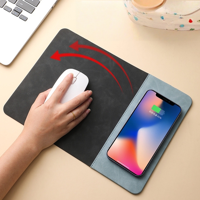 MQ 15W Wireless Charging Mouse Pad PU Leather Desk Mat Fast Charge Anti Slip Office Gaming Mousepad Compact Size