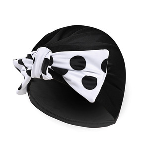 Gorro de natación para cabello largo, talla grande para adultos, negro con flores blancas, accesorio de poliéster para traje de baño - Product Image 2