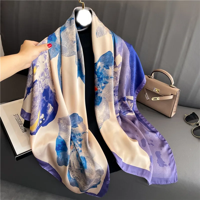 110*110 см квадратный платок хиджаба атласный дышащий шелковый шарф с цветочным принтом